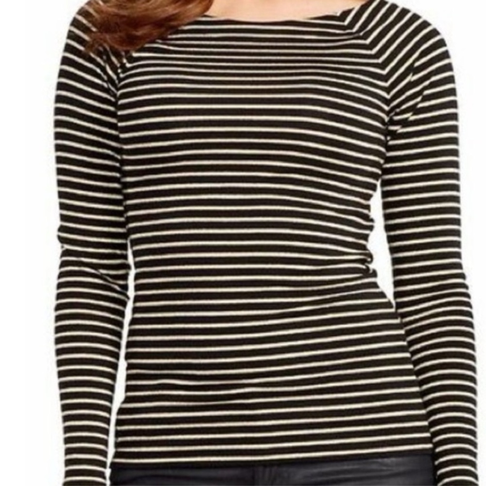 Ralph Lauren Long Sleeve Stripe Black Gold Boatneck Blouse Top size small